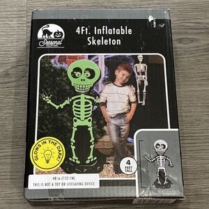Skeleton 4 ft Glow in the Dark Halloween  Decor Inflatable NEW Box